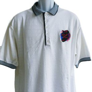 Vintage White Polo Irish Open Green Knit Collar Cuffs Textured Square Cotton XL